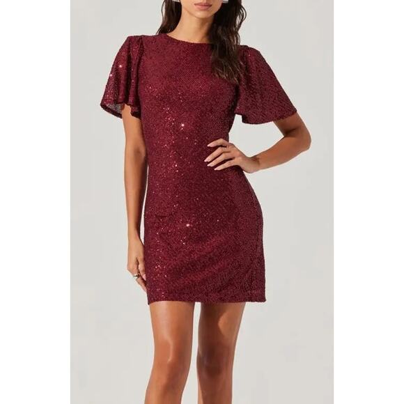 ASTR THE LABEL Sequin Mini Dress - Wine - Picture 1 of 6